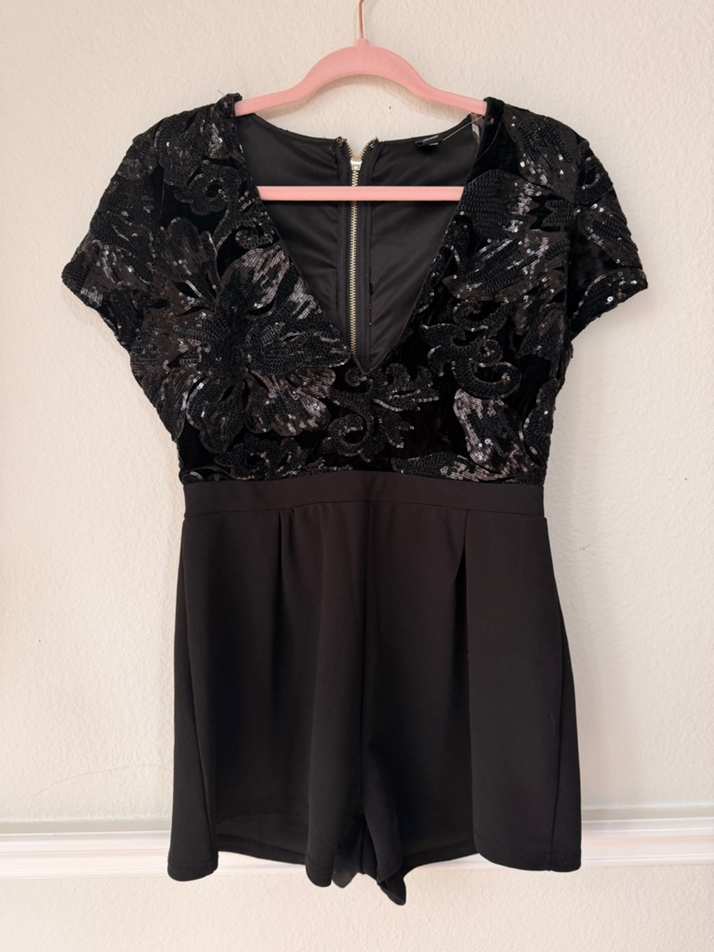 Windsor Black Sequin Romper Deep V Party Romper Holiday NYE‎ Festival Disco